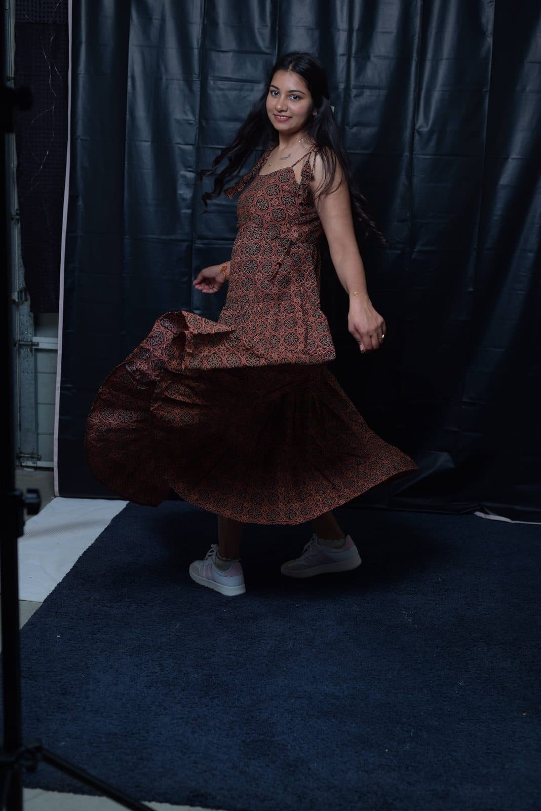 Cocoa Block Print Tiered Dress