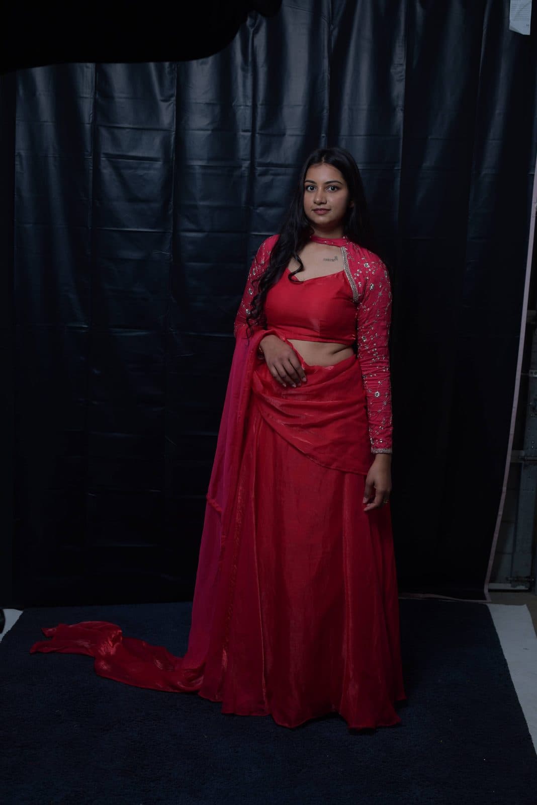 Crimson Sheer Sleeve Lehenga