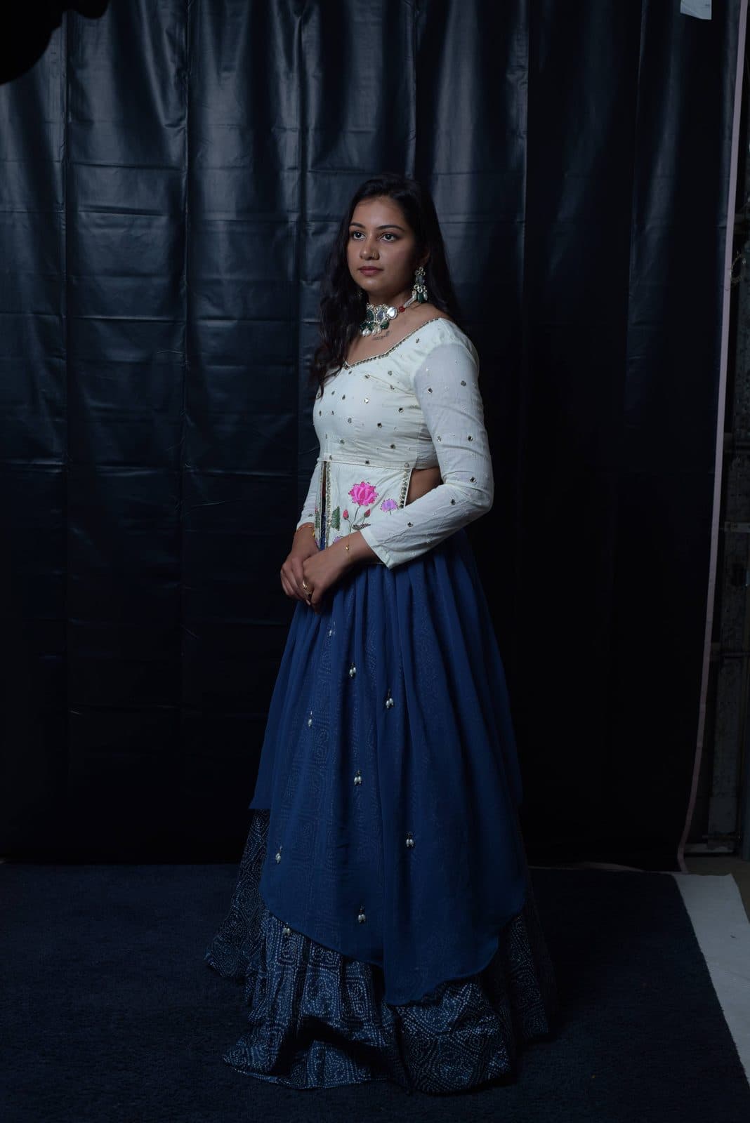 Ivory Rose Choli Navy Lehenga, photo 1 of 3