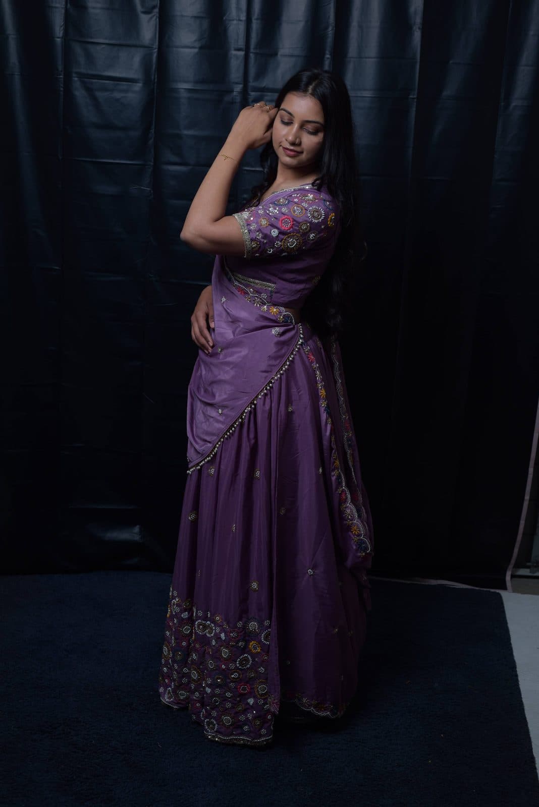 Plum Floral Border Lehenga