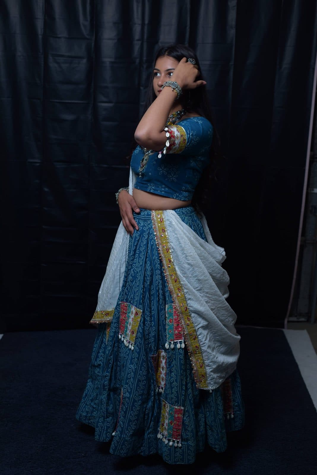 Teal Bandhani Chaniya Choli, photo 1 of 3