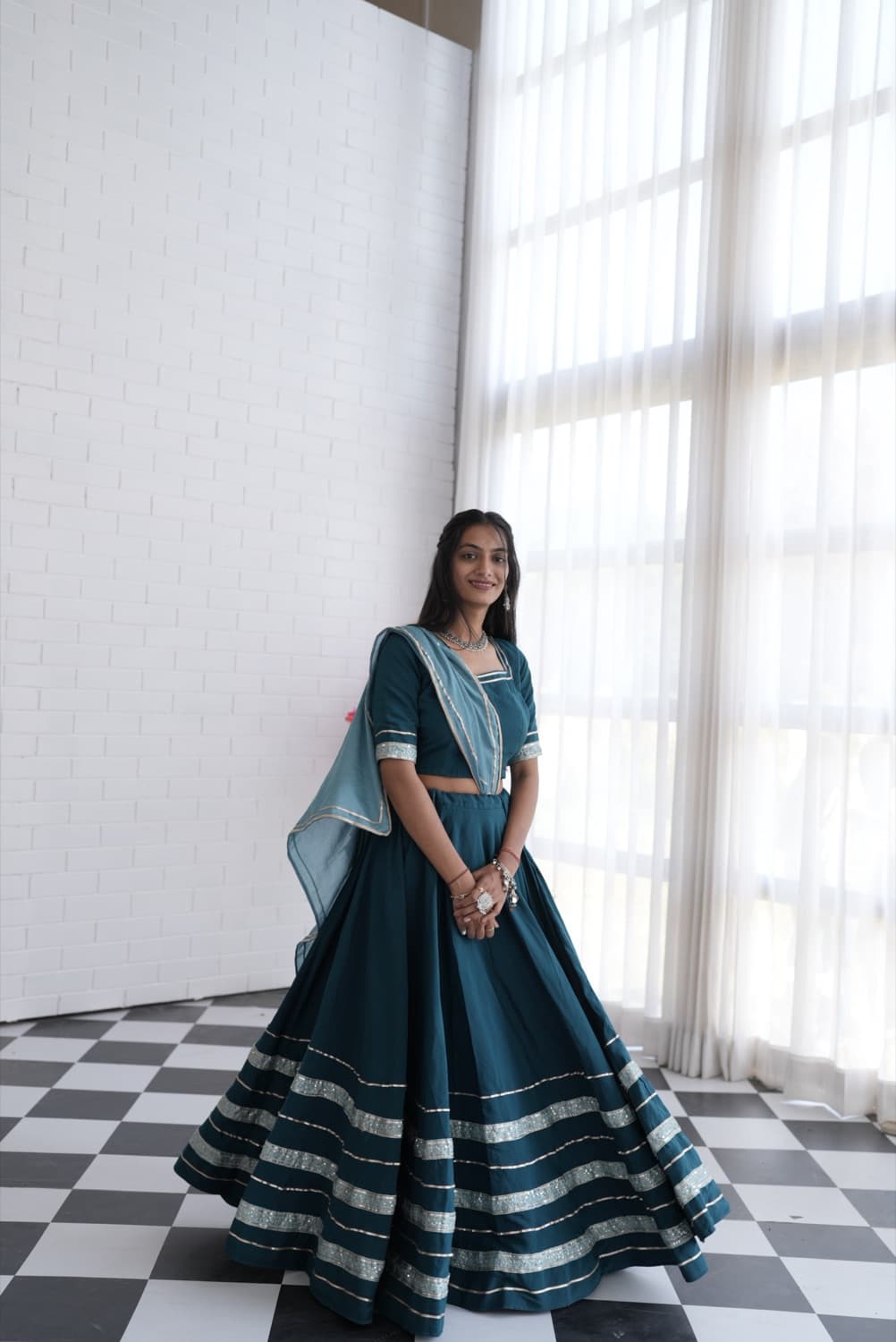 Teal Gota Stripe Chaniya Choli