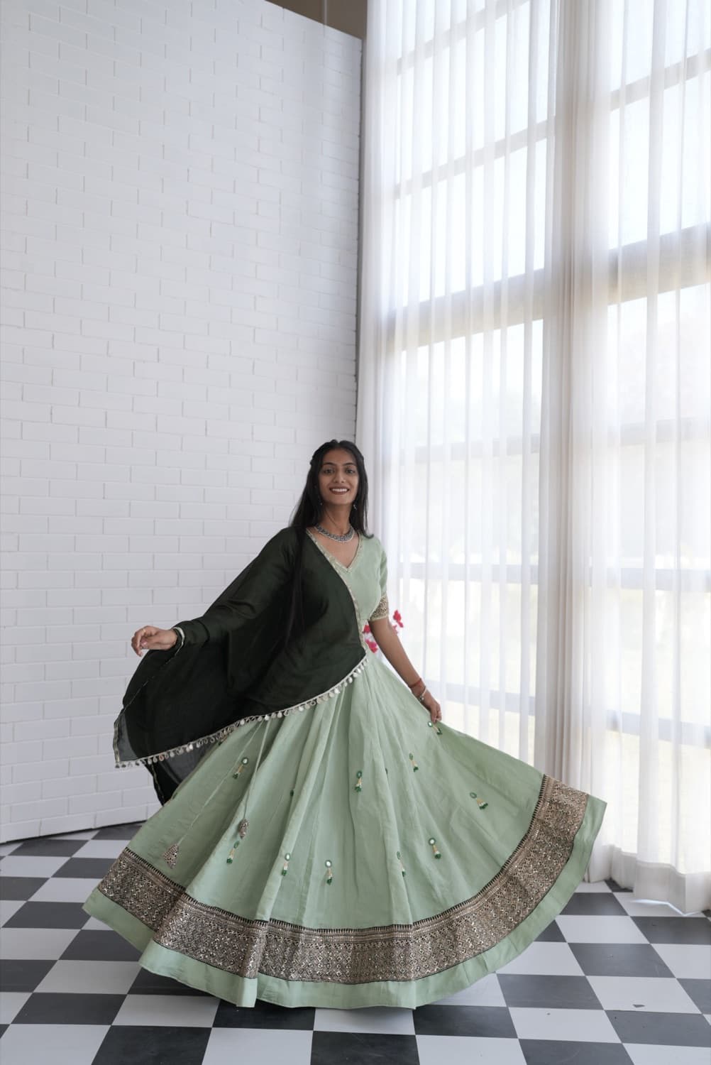 Sage Green Mirror Chaniya Choli