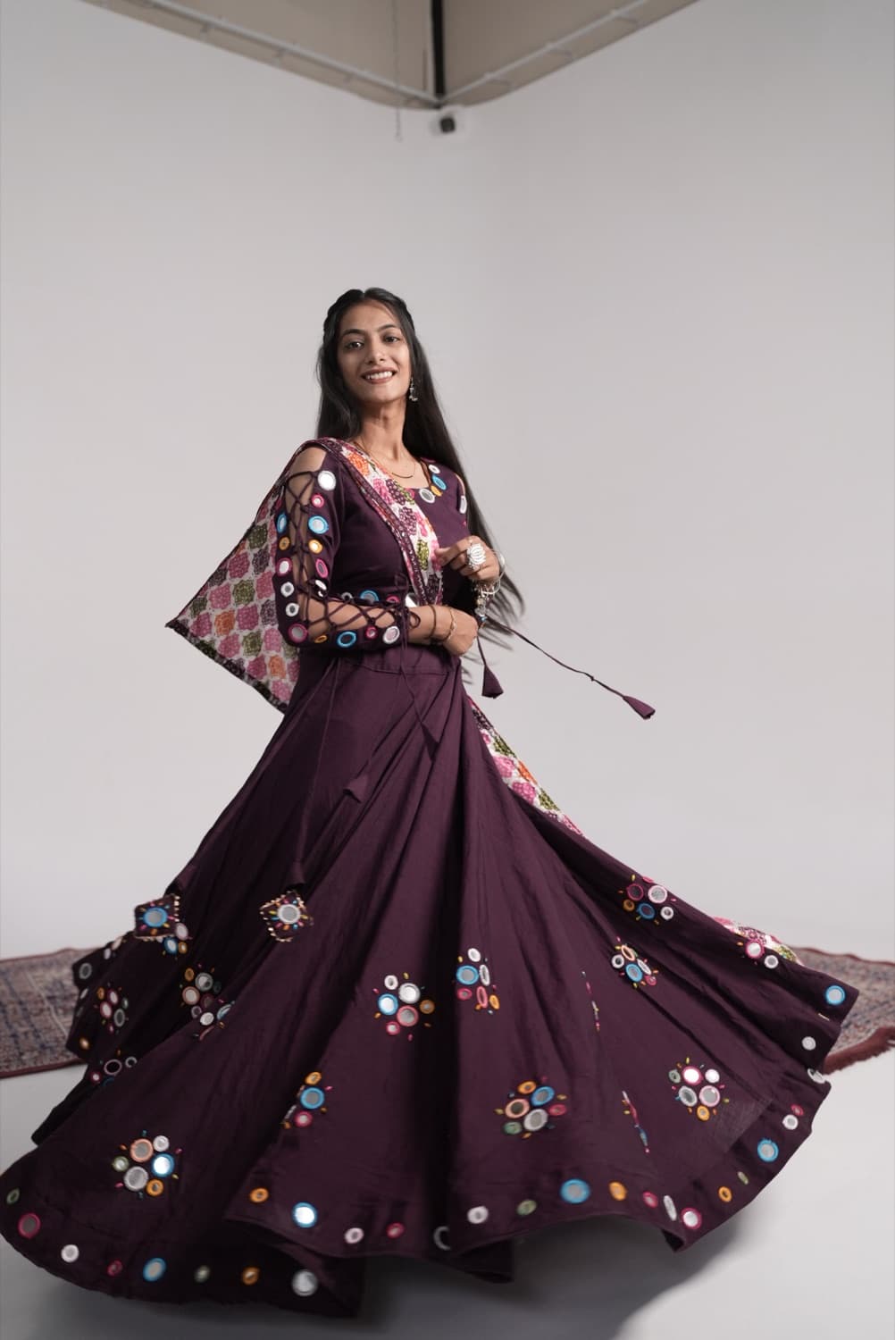 Wine Mirror Work Chaniya Choli