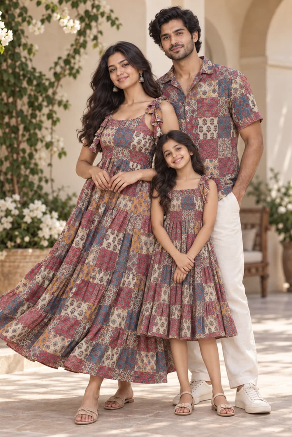 Dusk Ajrakh Patchwork Family Set