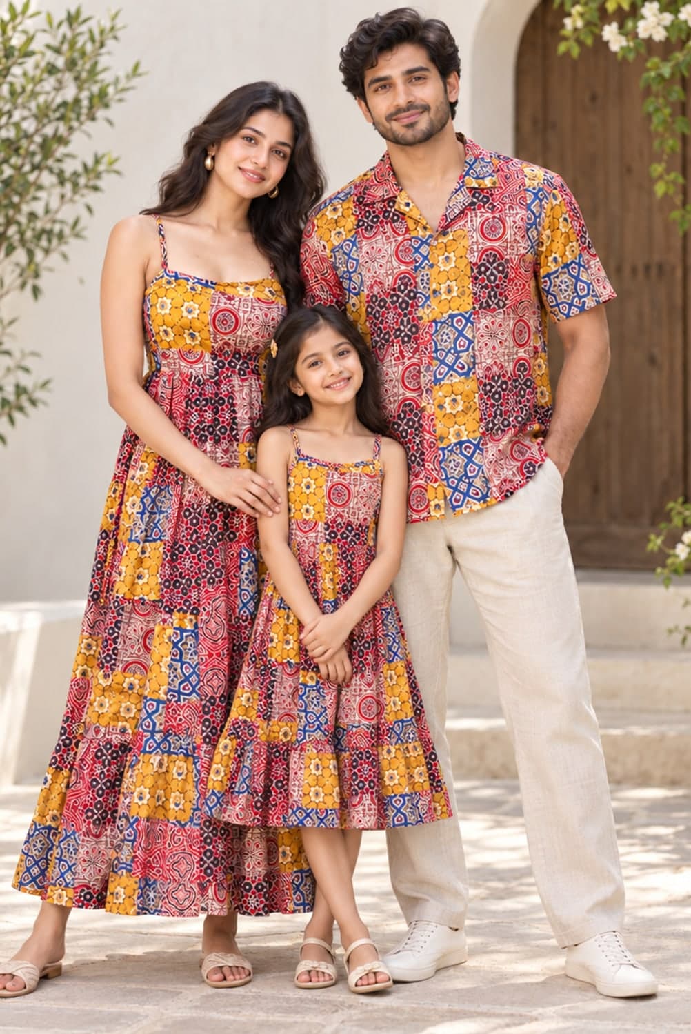 Marigold Ajrakh Patchwork Family Set