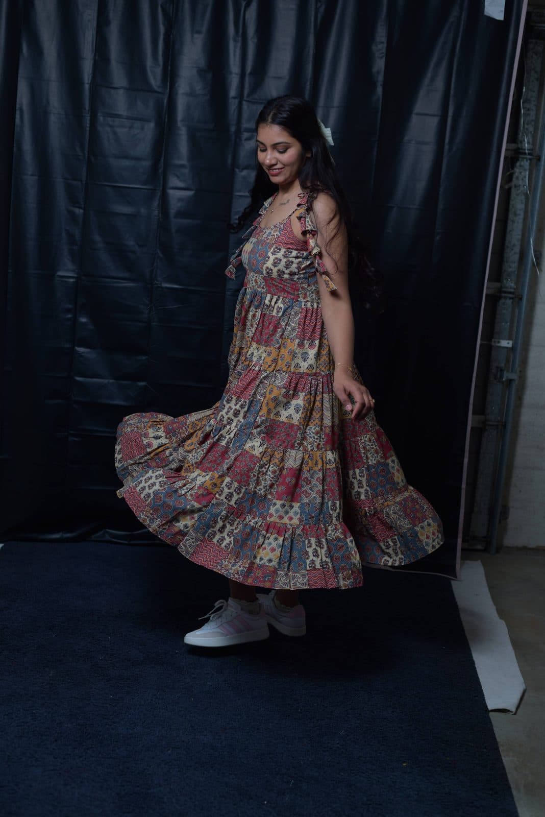 Multicolour Patchwork Tiered Dress