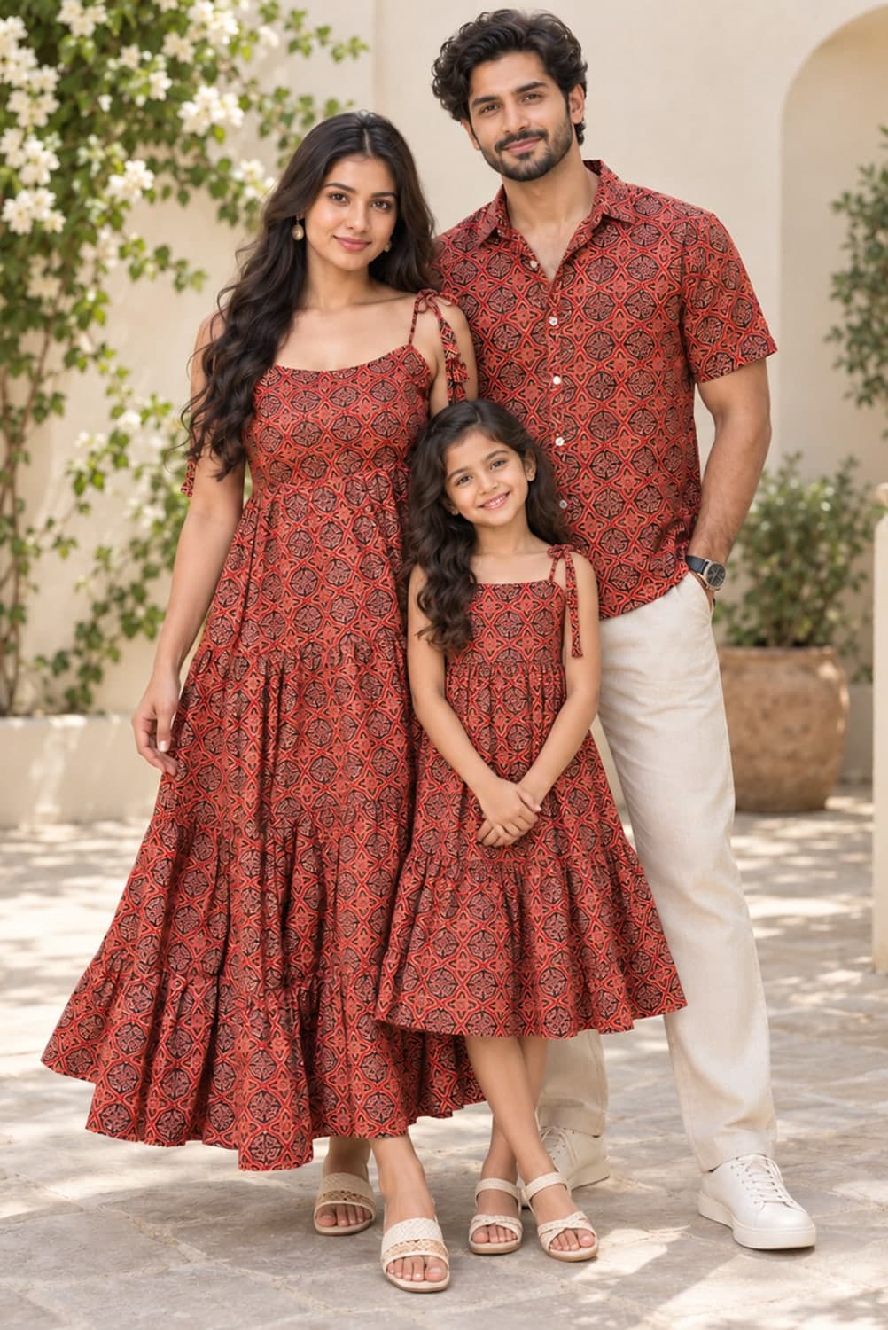Rust Ajrakh Medallion Family Set