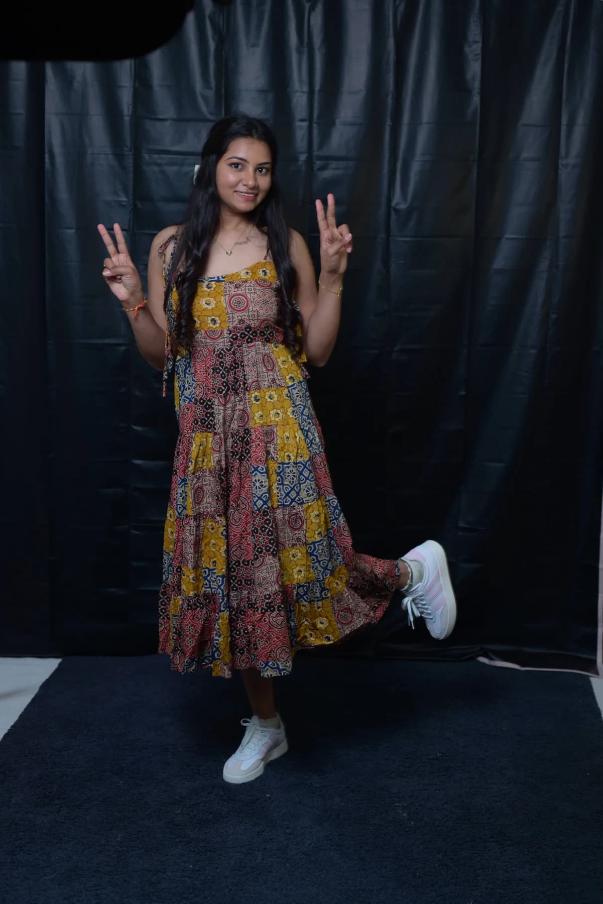 Indigo Patchwork Tiered Dress